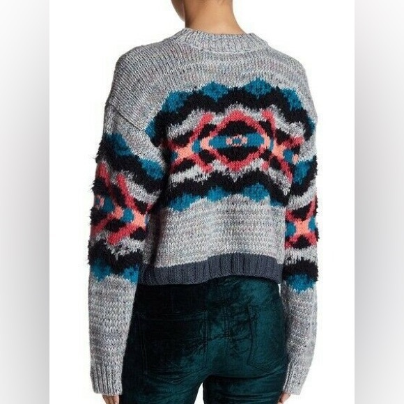 Free People I Heart You Cropped Knit Multi-Color Sweater Size M / Alpaca Blend - Picture 9 of 10